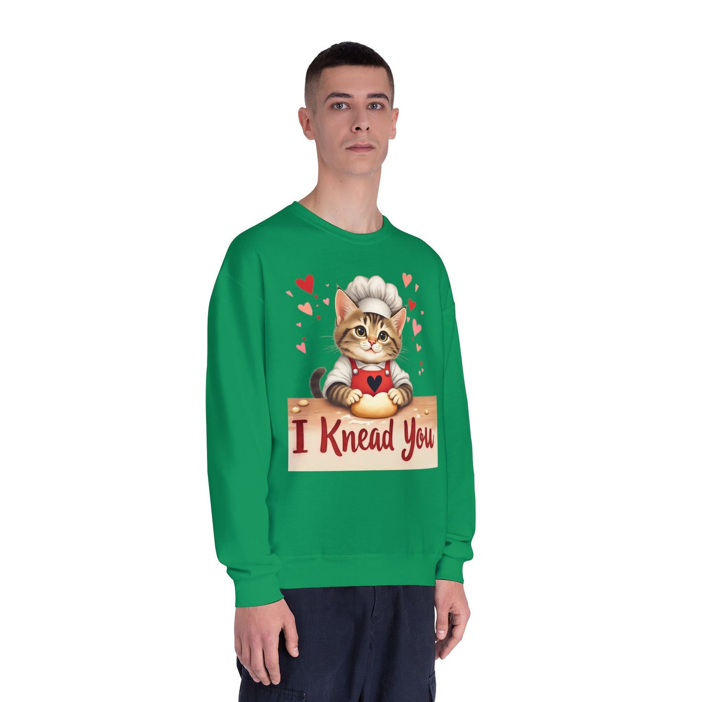 I Knead You - Cute Cat Baker Valentine's, Galentine's Day, Unisex Lightweight Crewneck Sweatshirt