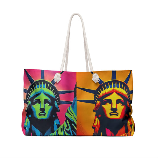 Weekender Bag - Colorful Liberty Graphic - Andy Warhol Style, Vintage, Unique, Travel Duffel, Overnight Tote, Carry-On Luggage, Weekend