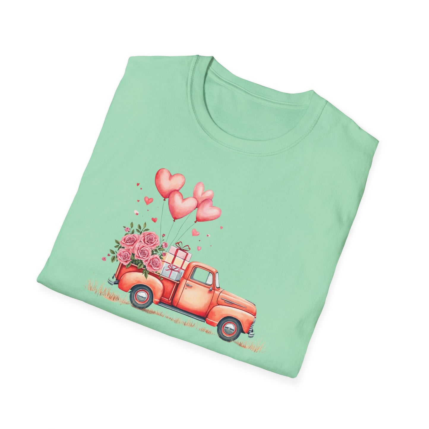 Vintage Valentine's Day Red Truck Sweatshirt | Romantic Love Truck Hoodie | Cute Valentine's Graphic Tee Unisex Soft style T-Shirt