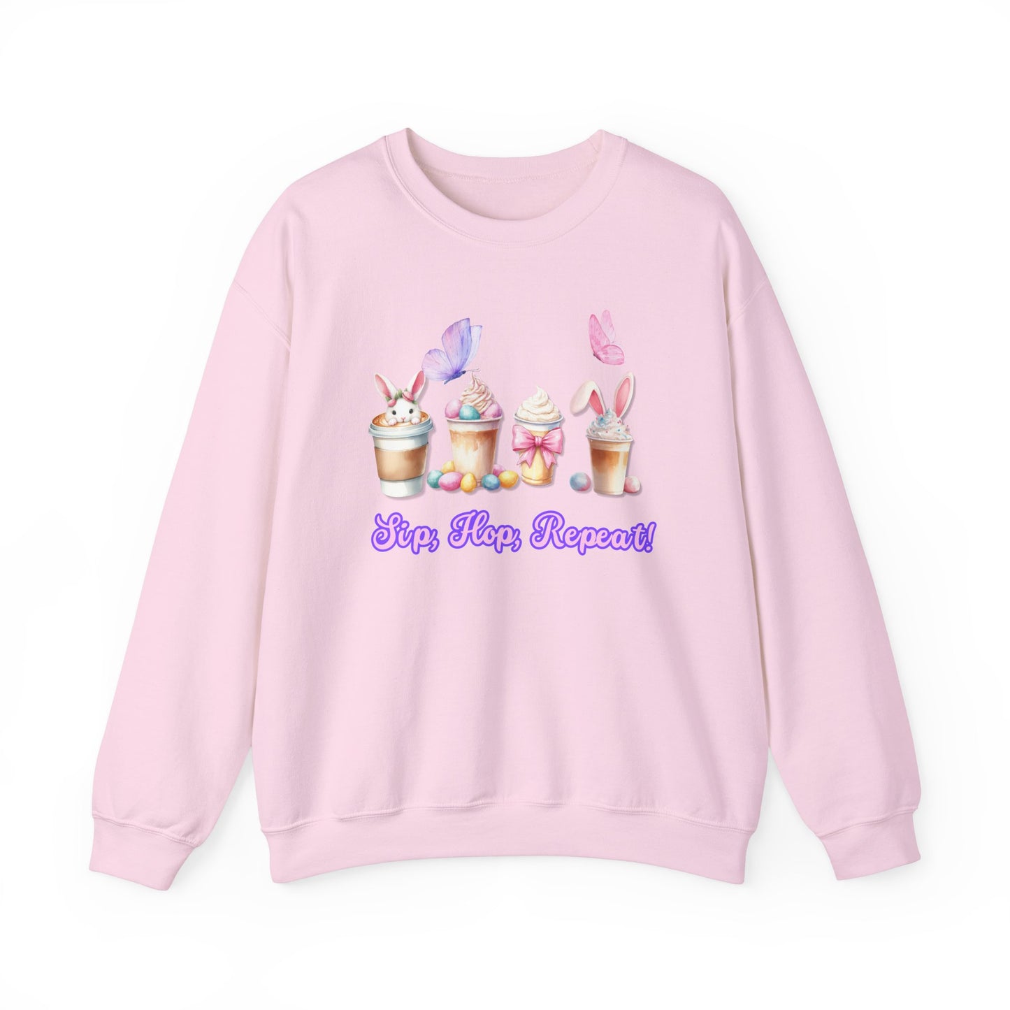 Easter Bunny Sweatshirt, Sip Hop Repeat Latte Crewneck, Spring Rabbit Jumper, Unisex Easter Gift, Cozy Bunny Pullover, Easter Egg Hunt