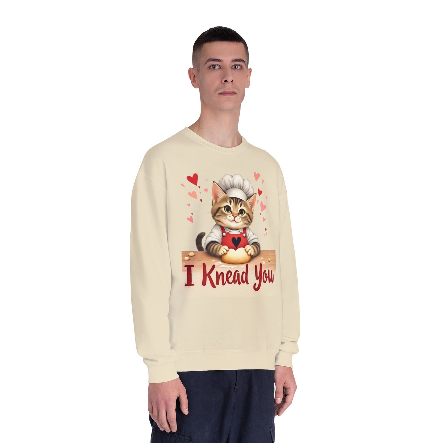 I Knead You - Cute Cat Baker Valentine's, Galentine's Day, Unisex Lightweight Crewneck Sweatshirt