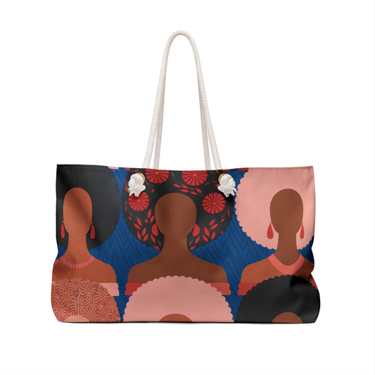 Weekender Bag, African Heritage Female Silhouettes Pattern, Travel Tote, Overnight Duffle, Carry-On Luggage, Ethnic Print Gym Bag