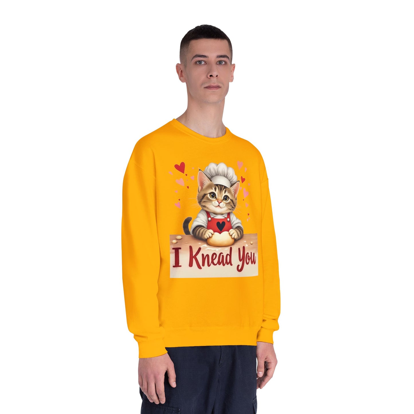 I Knead You - Cute Cat Baker Valentine's, Galentine's Day, Unisex Lightweight Crewneck Sweatshirt