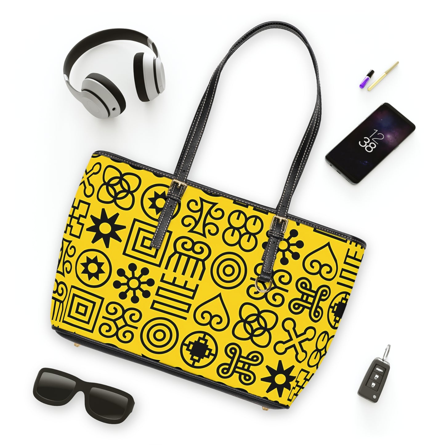 Adinkra Ankara Vibrant Print Shoulder Bag, Trendy Tote, Chic Handbag, Stylish Statement Purse, Perfect Gift for Her, PU Leather Handbag