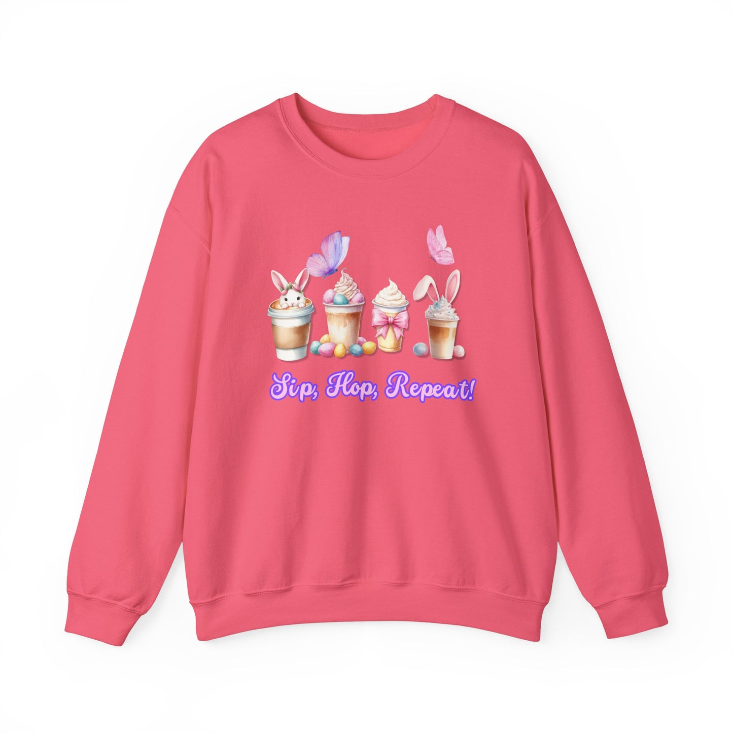 Easter Bunny Sweatshirt, Sip Hop Repeat Latte Crewneck, Spring Rabbit Jumper, Unisex Easter Gift, Cozy Bunny Pullover, Easter Egg Hunt