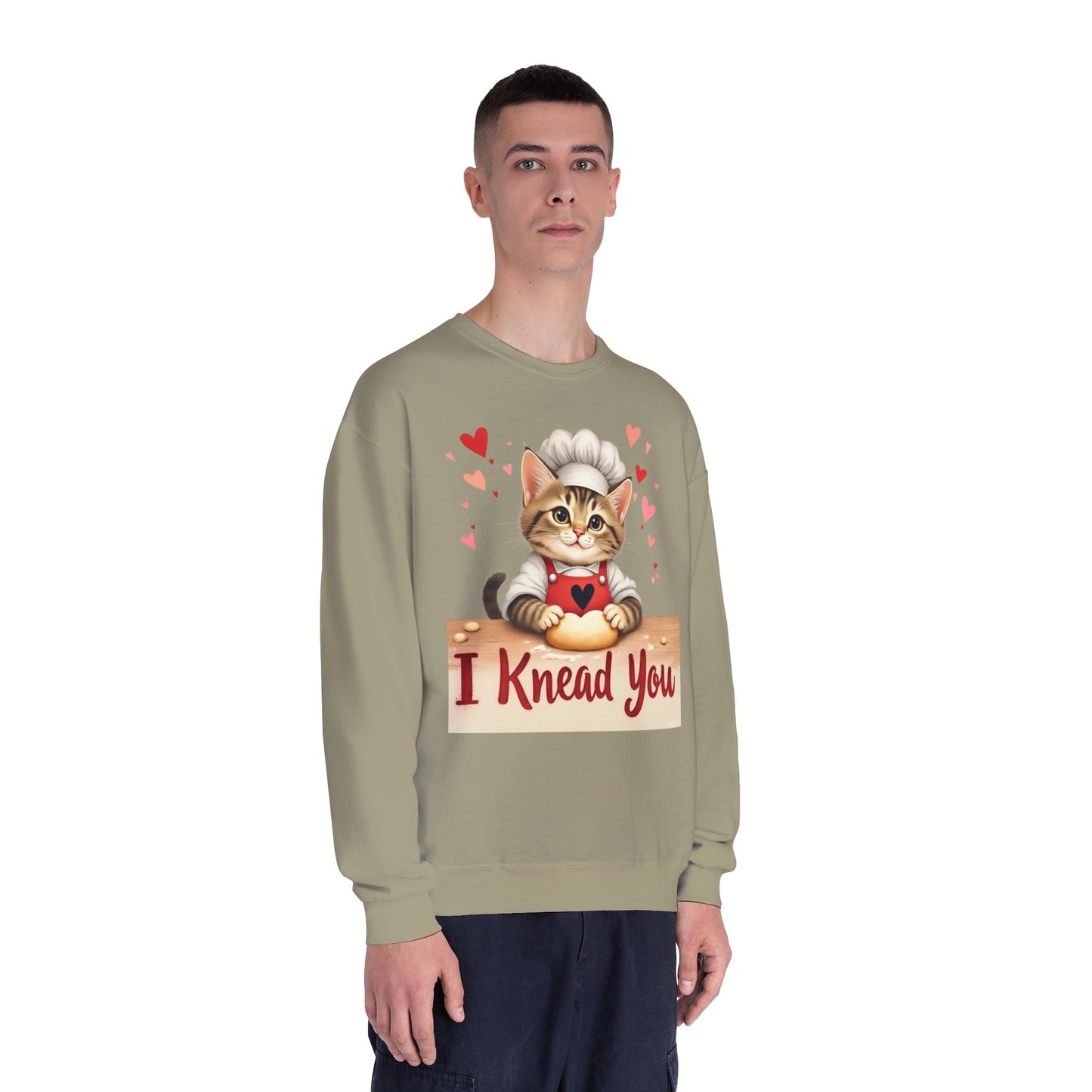 I Knead You - Cute Cat Baker Valentine's, Galentine's Day, Unisex Lightweight Crewneck Sweatshirt