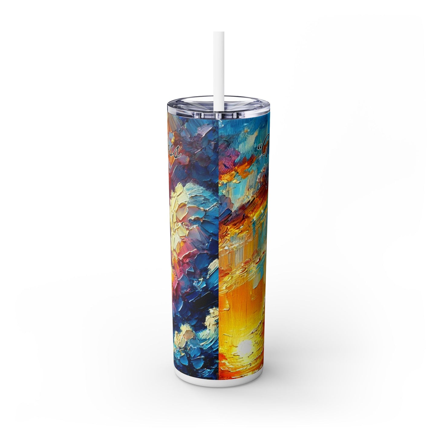 Vibrant Abstract Art Skinny Tumbler with Straw, 20oz