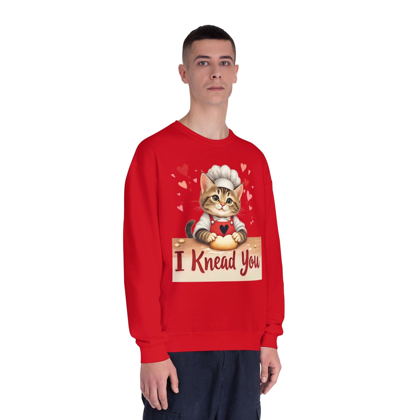 I Knead You - Cute Cat Baker Valentine's, Galentine's Day, Unisex Lightweight Crewneck Sweatshirt
