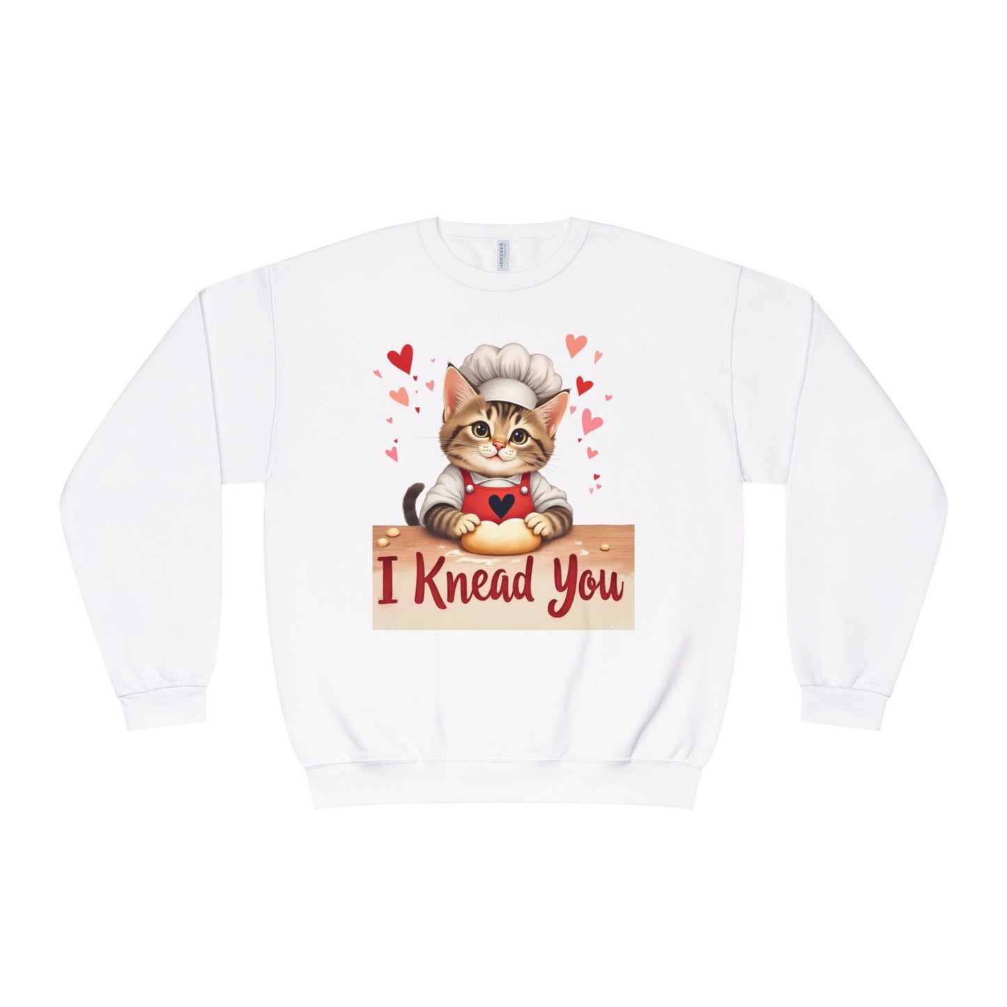 I Knead You - Cute Cat Baker Valentine's, Galentine's Day, Unisex Lightweight Crewneck Sweatshirt