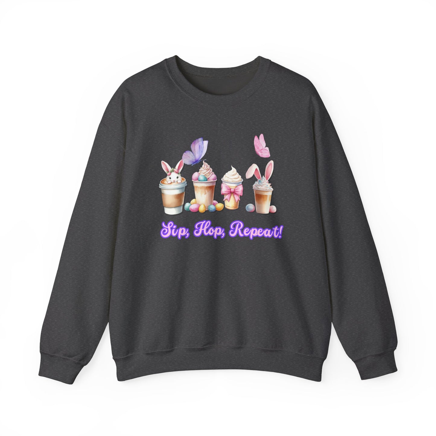 Easter Bunny Sweatshirt, Sip Hop Repeat Latte Crewneck, Spring Rabbit Jumper, Unisex Easter Gift, Cozy Bunny Pullover, Easter Egg Hunt