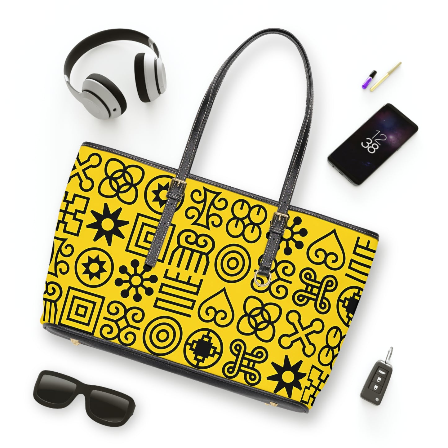 Adinkra Ankara Vibrant Print Shoulder Bag, Trendy Tote, Chic Handbag, Stylish Statement Purse, Perfect Gift for Her, PU Leather Handbag