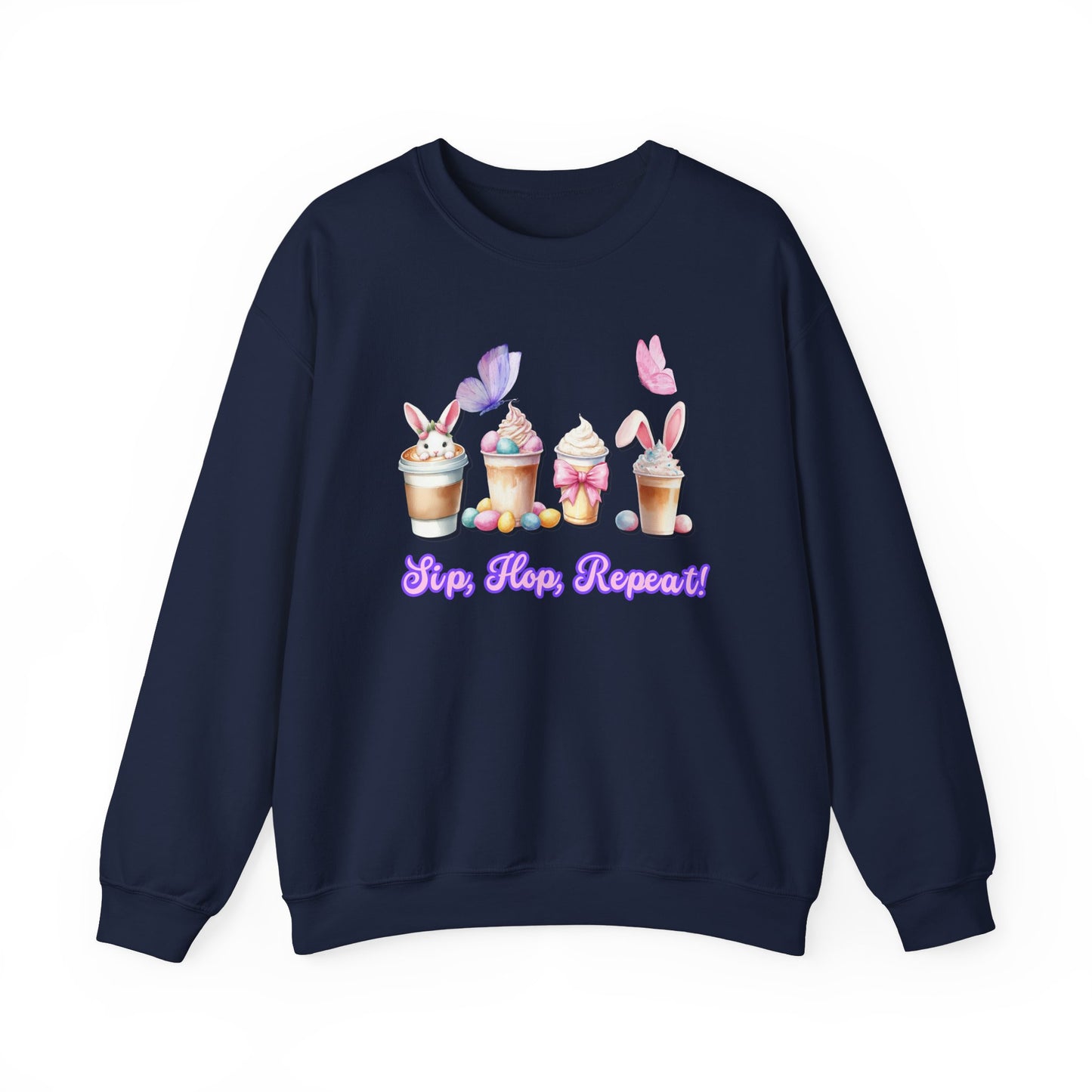 Easter Bunny Sweatshirt, Sip Hop Repeat Latte Crewneck, Spring Rabbit Jumper, Unisex Easter Gift, Cozy Bunny Pullover, Easter Egg Hunt