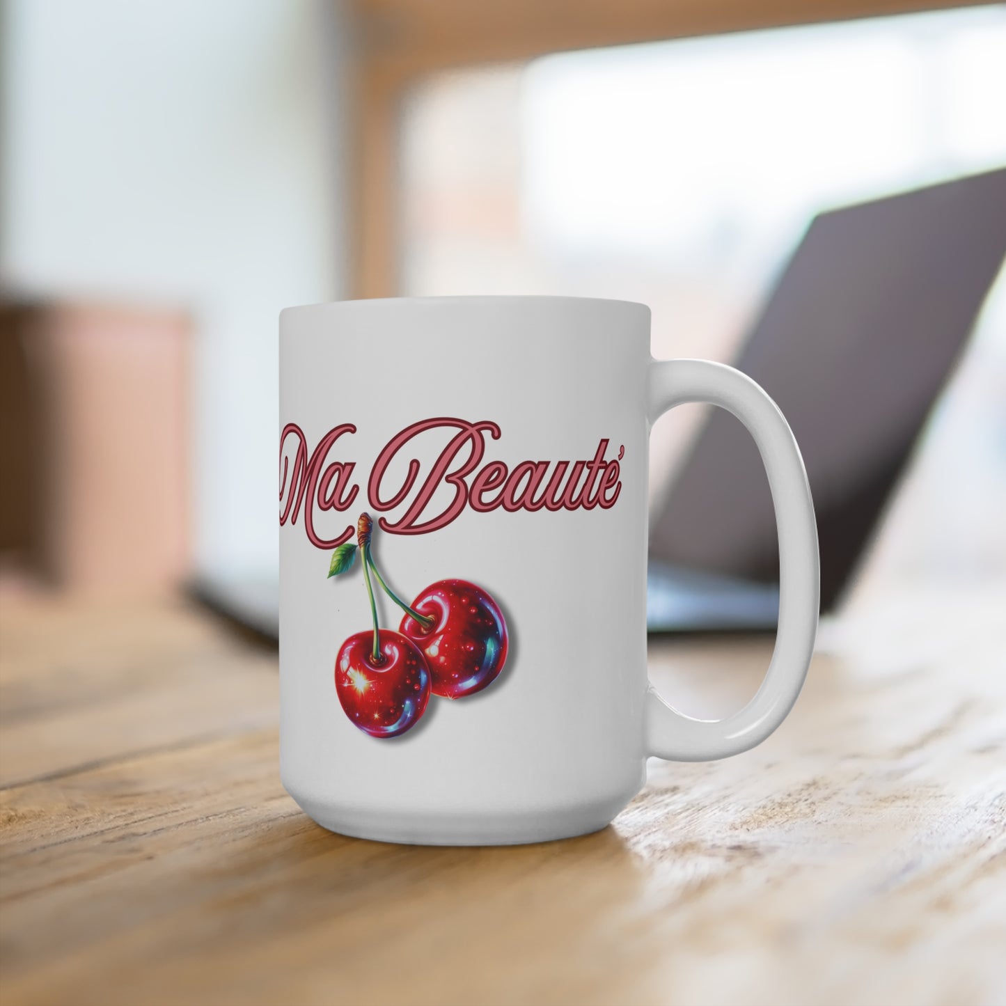 Cherry Beauty 15oz Mug - Perfect Gift for Fruit Lovers and Cheerful Occasions, My love in French.