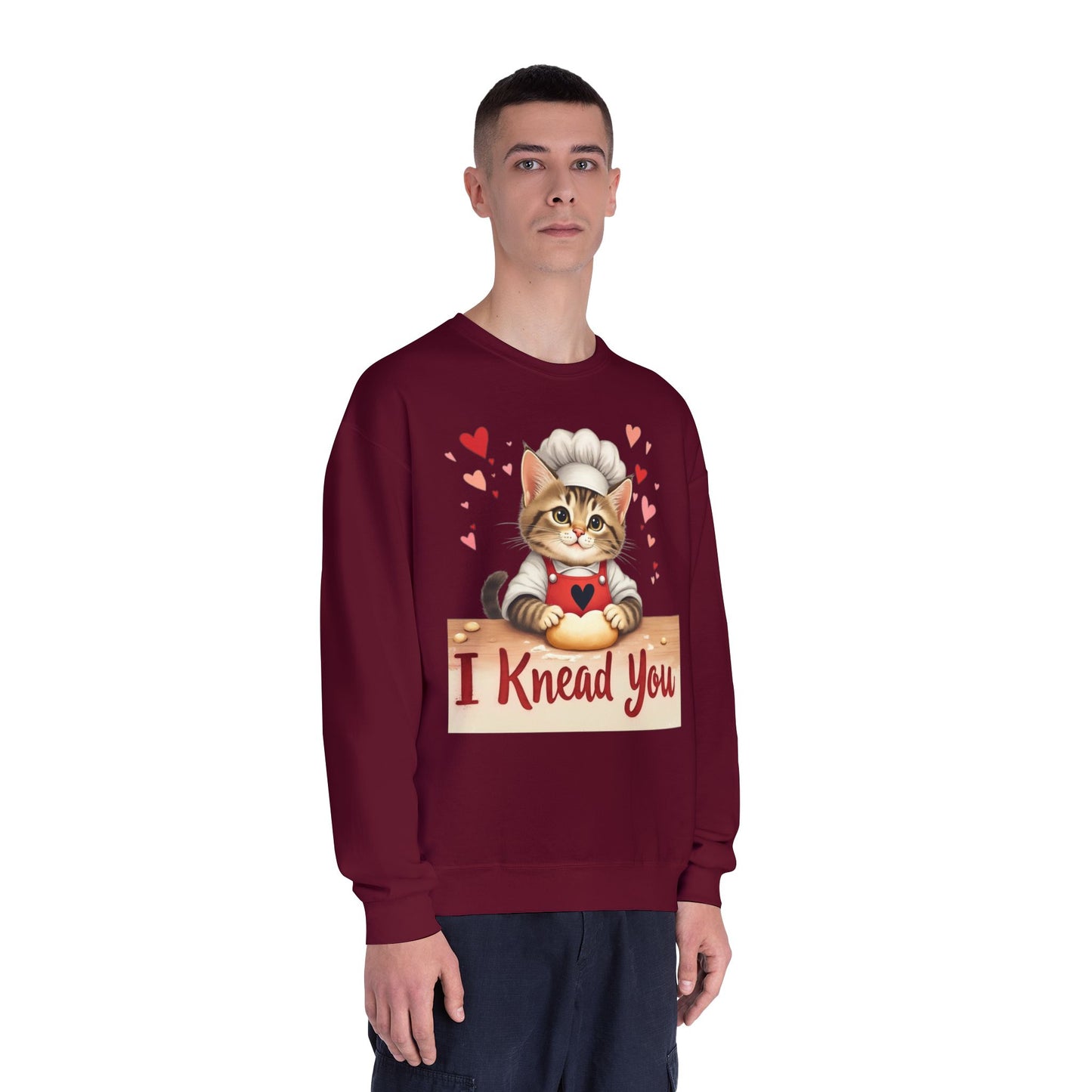 I Knead You - Cute Cat Baker Valentine's, Galentine's Day, Unisex Lightweight Crewneck Sweatshirt