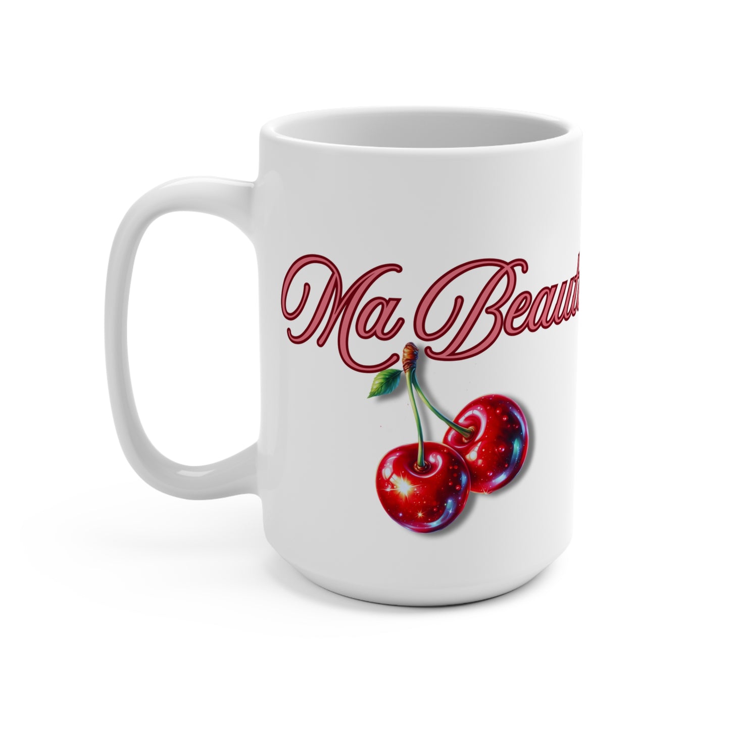 Cherry Beauty 15oz Mug - Perfect Gift for Fruit Lovers and Cheerful Occasions, My love in French.