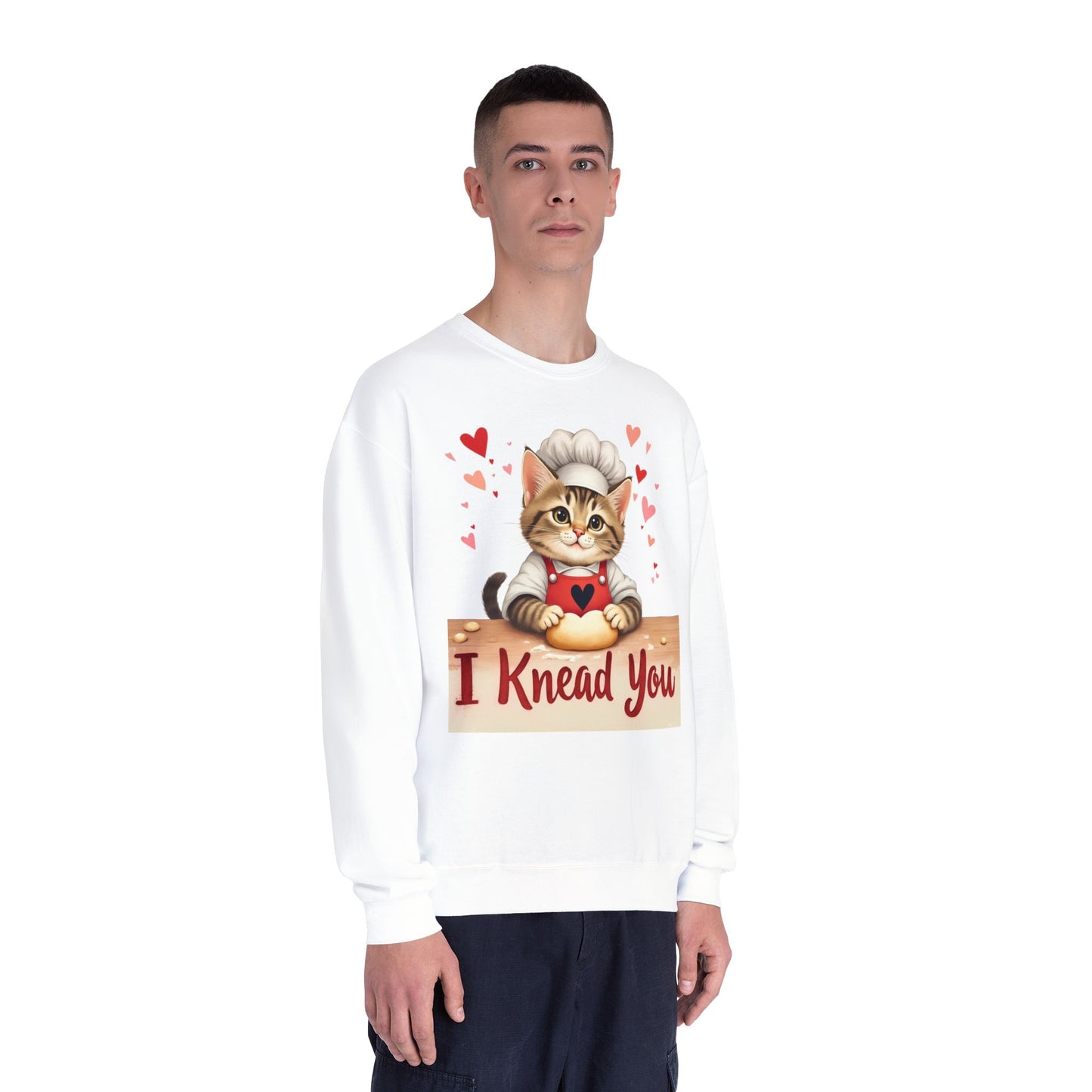I Knead You - Cute Cat Baker Valentine's, Galentine's Day, Unisex Lightweight Crewneck Sweatshirt
