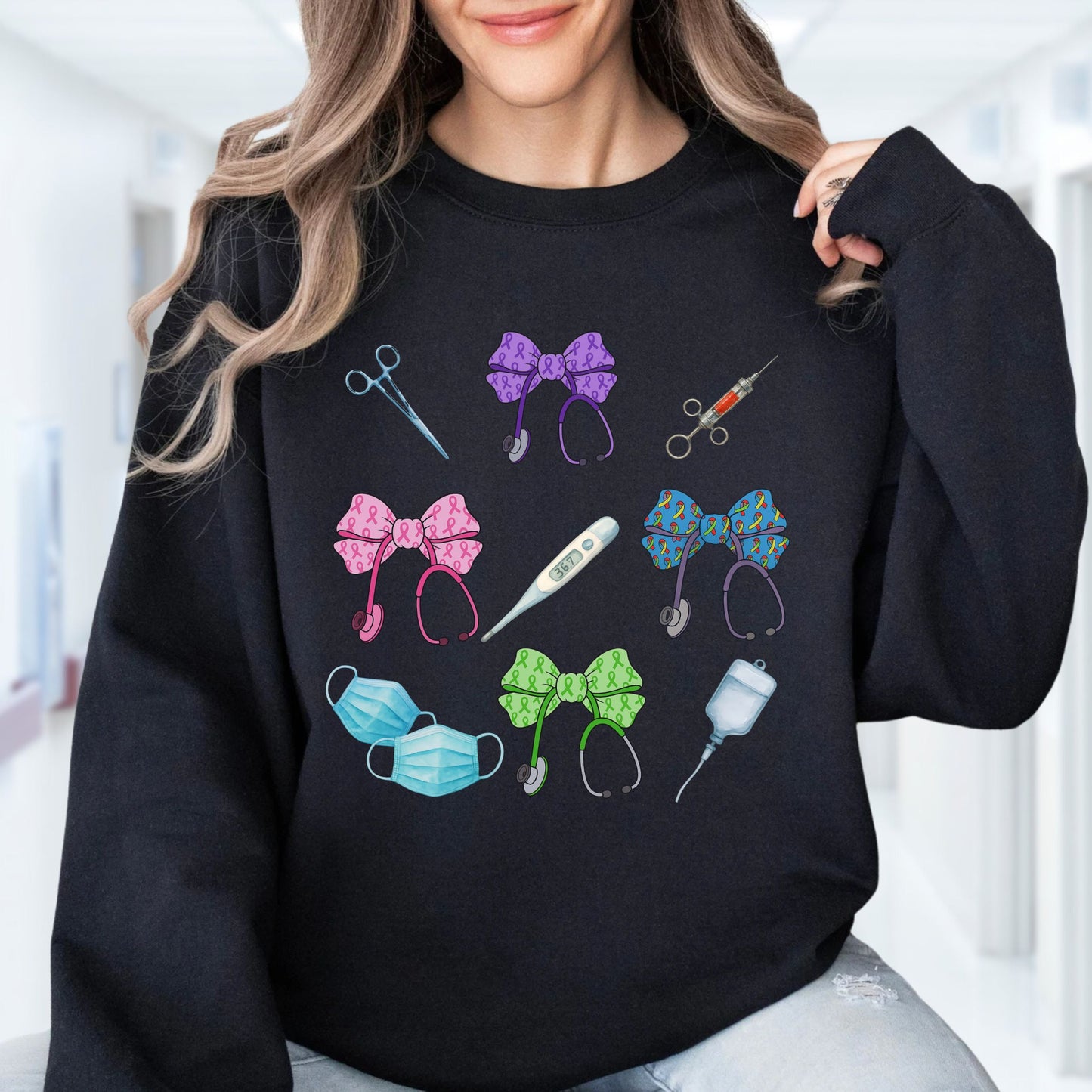 Medical Worker Nurse Gift Unisex Sweatshirt, Cancer Autism Autoimmune Awareness Crewneck Pullover, Nurses Week