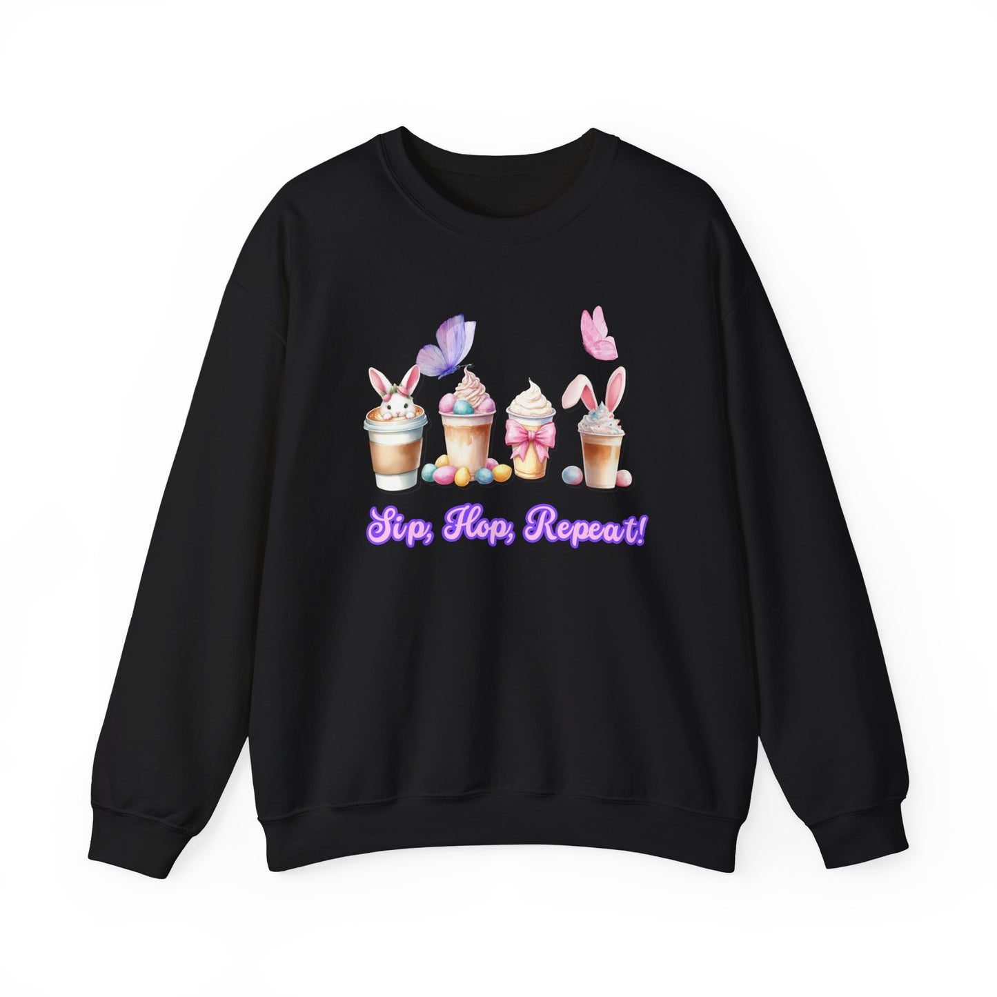 Easter Bunny Sweatshirt, Sip Hop Repeat Latte Crewneck, Spring Rabbit Jumper, Unisex Easter Gift, Cozy Bunny Pullover, Easter Egg Hunt