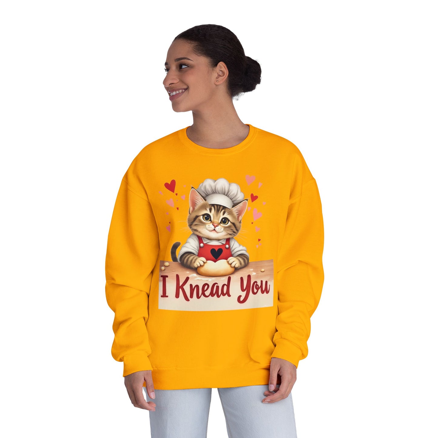 I Knead You - Cute Cat Baker Valentine's, Galentine's Day, Unisex Lightweight Crewneck Sweatshirt