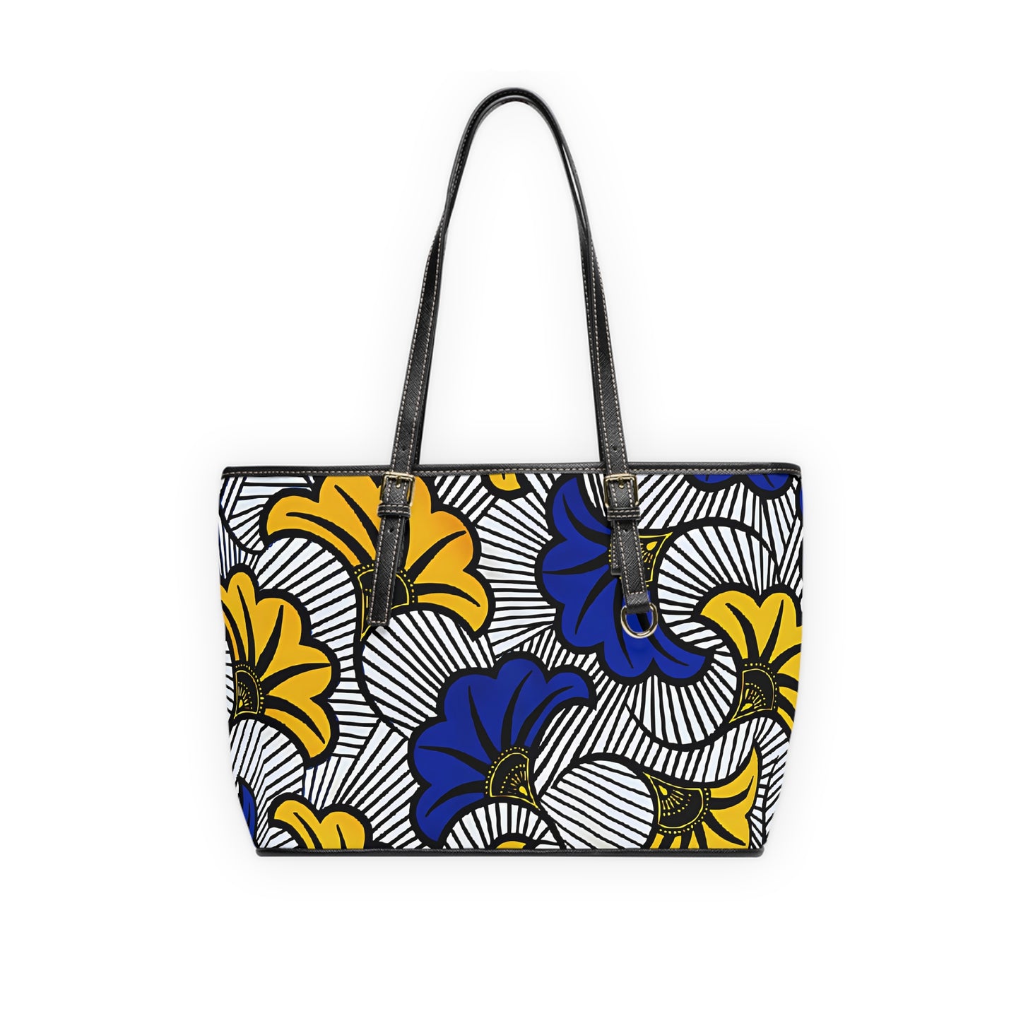 Ankara Print PU Leather Shoulder Bag, Vibrant Floral Tote, Chic Purse, Gift for Her, Summer Accessory