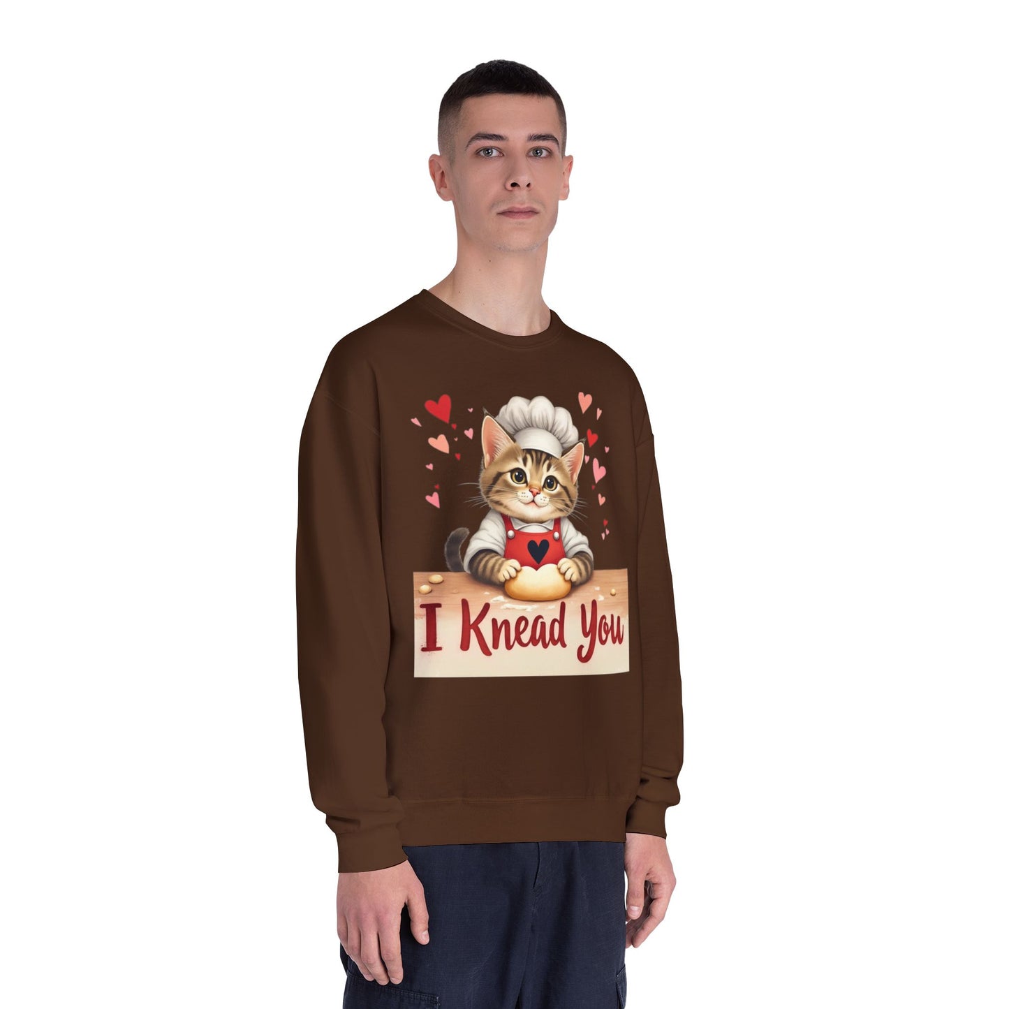 I Knead You - Cute Cat Baker Valentine's, Galentine's Day, Unisex Lightweight Crewneck Sweatshirt