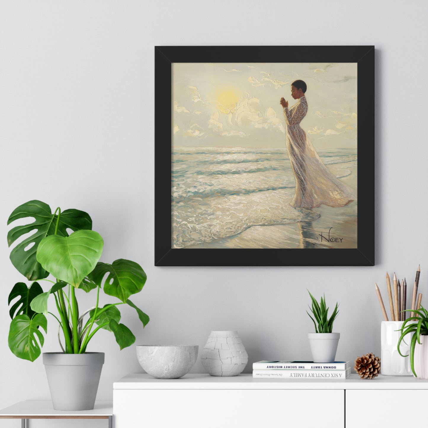 Serenity by the Sea - Digital Oil Painting Framed Vertical Poster