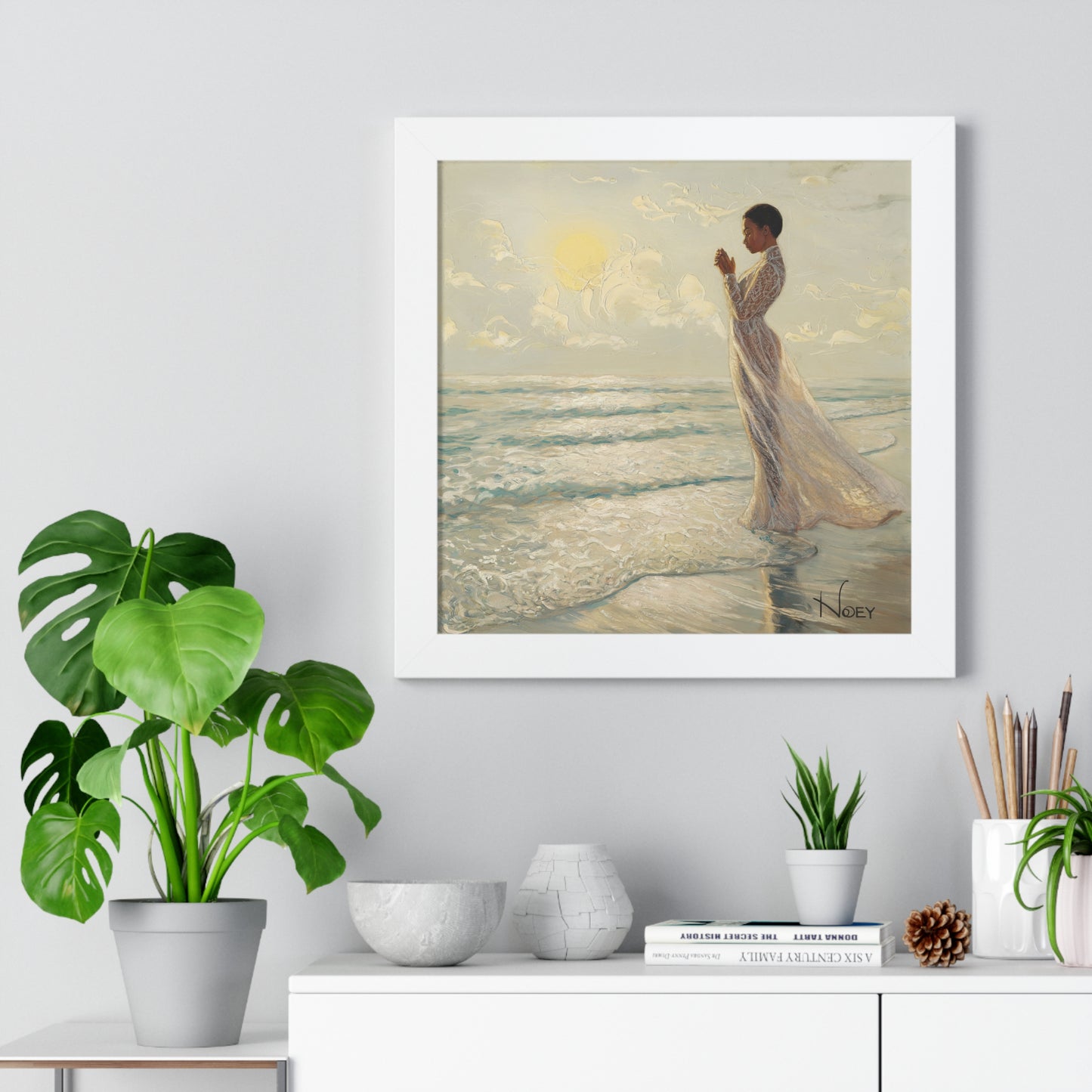 Serenity by the Sea - Digital Oil Painting Framed Vertical Poster
