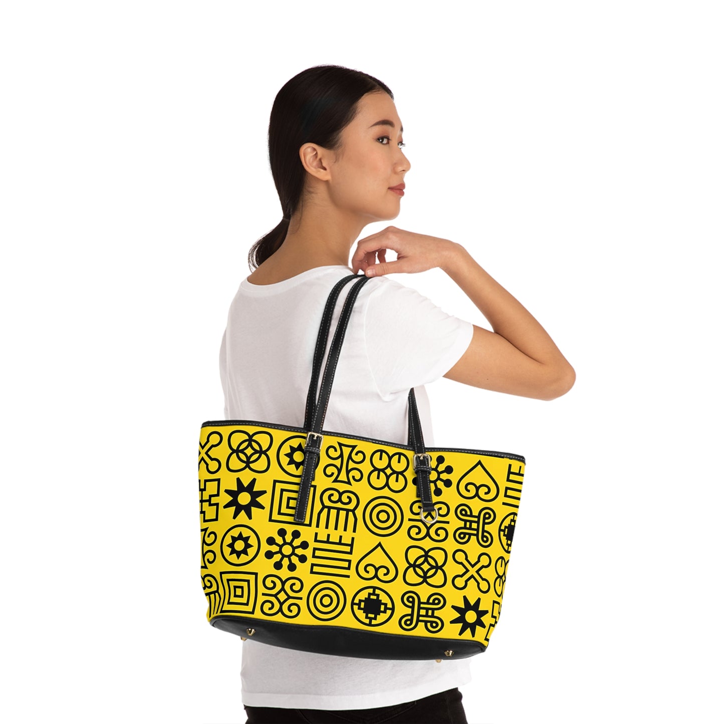 Adinkra Ankara Vibrant Print Shoulder Bag, Trendy Tote, Chic Handbag, Stylish Statement Purse, Perfect Gift for Her, PU Leather Handbag