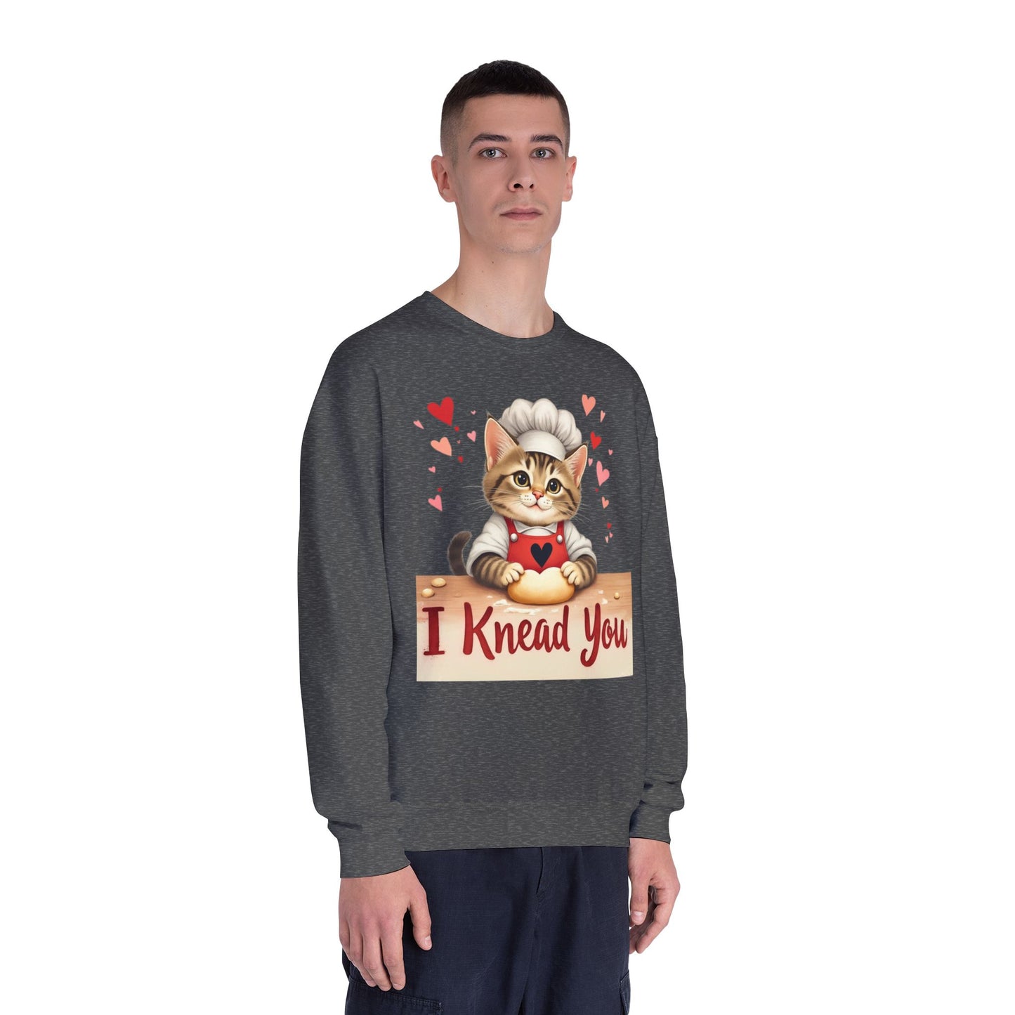 I Knead You - Cute Cat Baker Valentine's, Galentine's Day, Unisex Lightweight Crewneck Sweatshirt