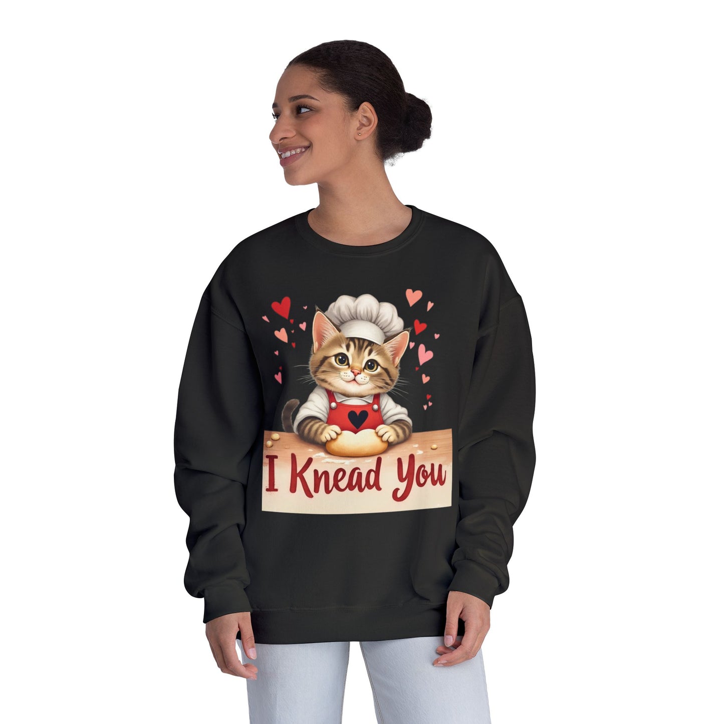 I Knead You - Cute Cat Baker Valentine's, Galentine's Day, Unisex Lightweight Crewneck Sweatshirt