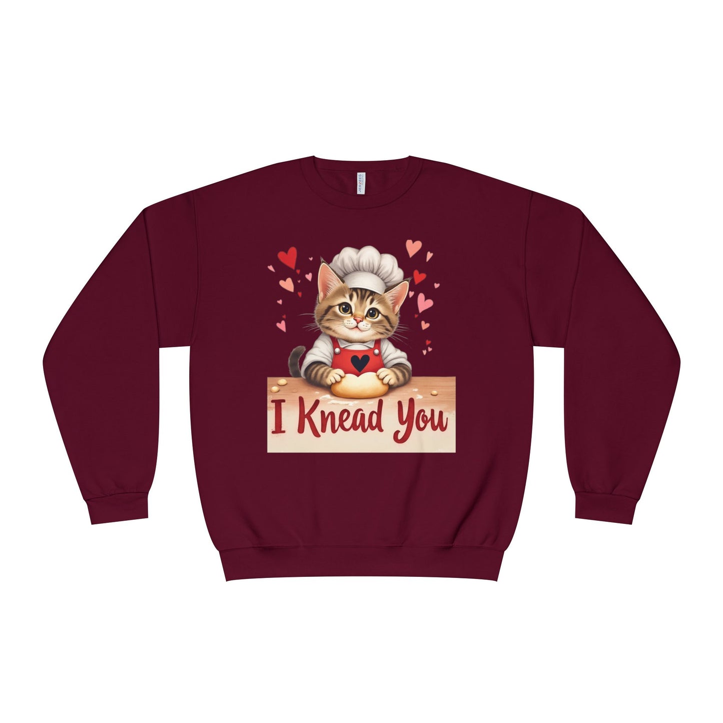 I Knead You - Cute Cat Baker Valentine's, Galentine's Day, Unisex Lightweight Crewneck Sweatshirt