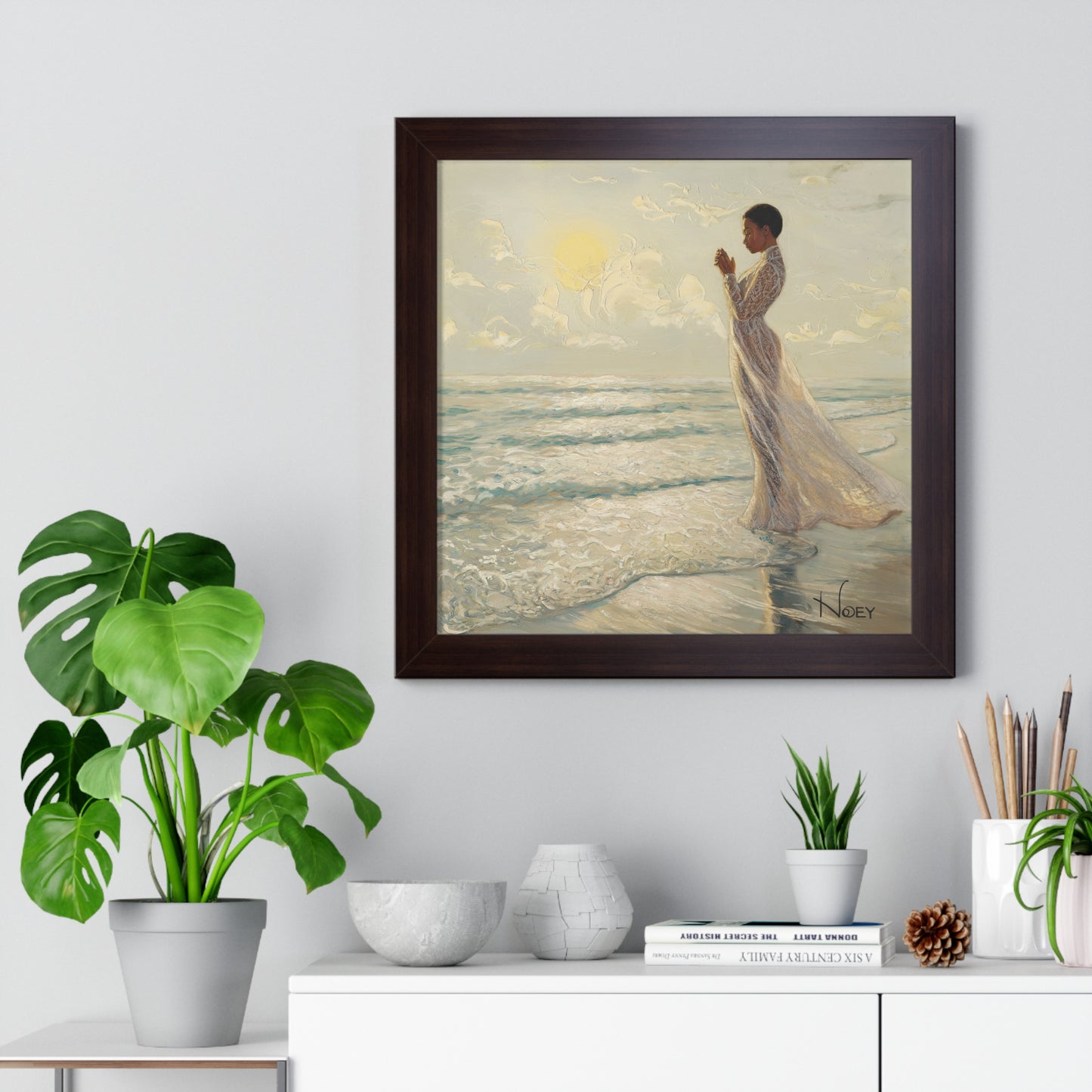 Serenity by the Sea - Digital Oil Painting Framed Vertical Poster