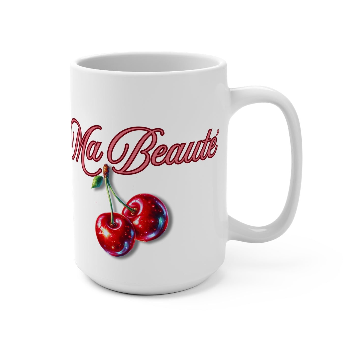 Cherry Beauty 15oz Mug - Perfect Gift for Fruit Lovers and Cheerful Occasions, My love in French.