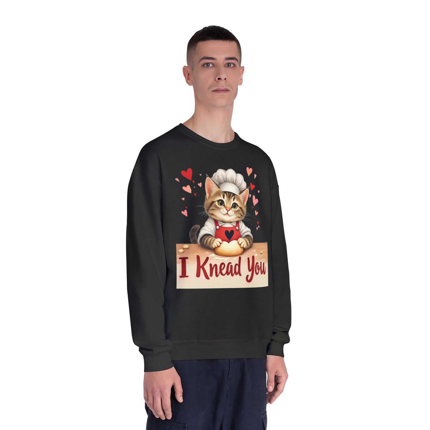 I Knead You - Cute Cat Baker Valentine's, Galentine's Day, Unisex Lightweight Crewneck Sweatshirt