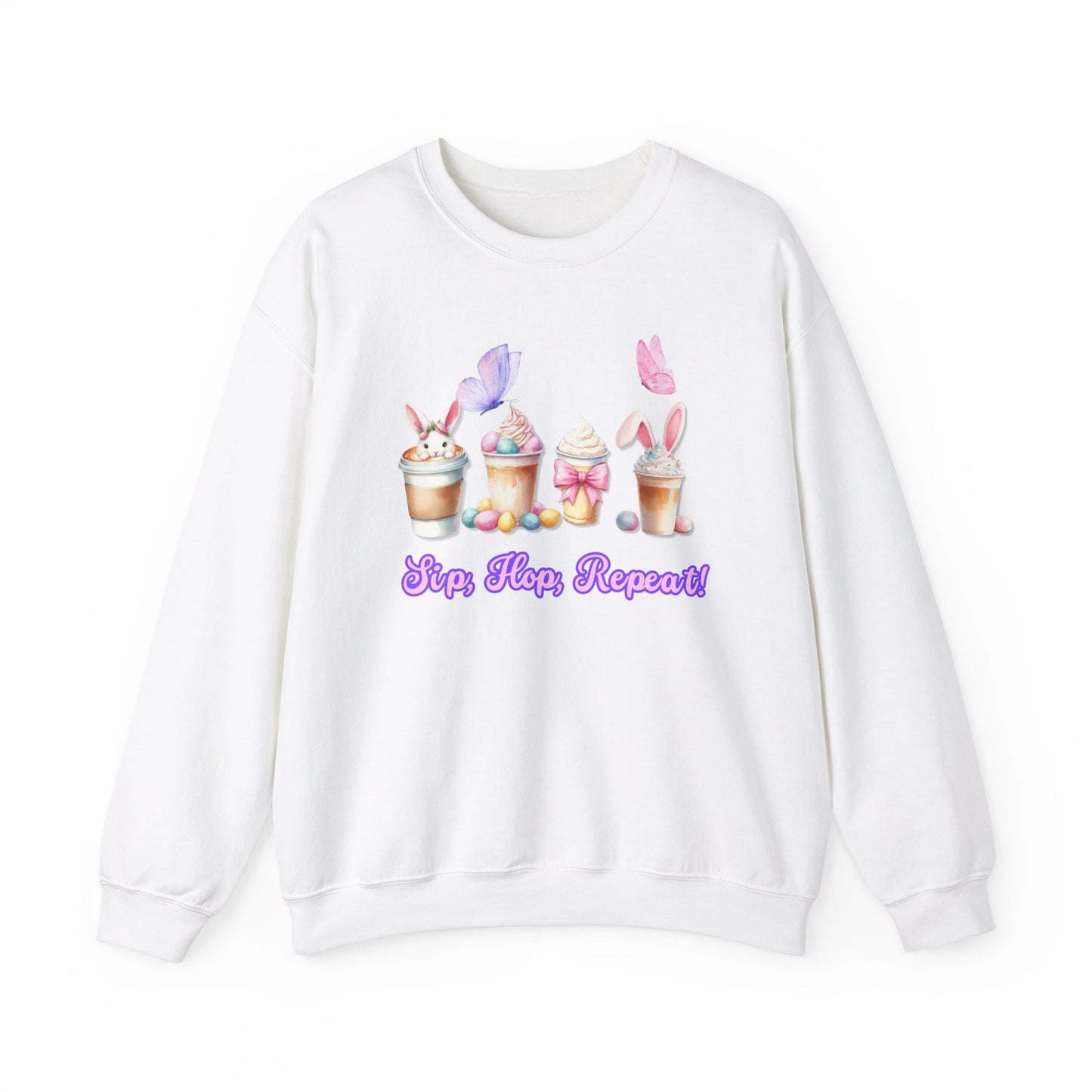 Easter Bunny Sweatshirt, Sip Hop Repeat Latte Crewneck, Spring Rabbit Jumper, Unisex Easter Gift, Cozy Bunny Pullover, Easter Egg Hunt