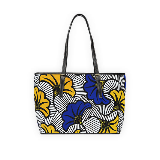 Ankara Print PU Leather Shoulder Bag, Vibrant Floral Tote, Chic Purse, Gift for Her, Summer Accessory