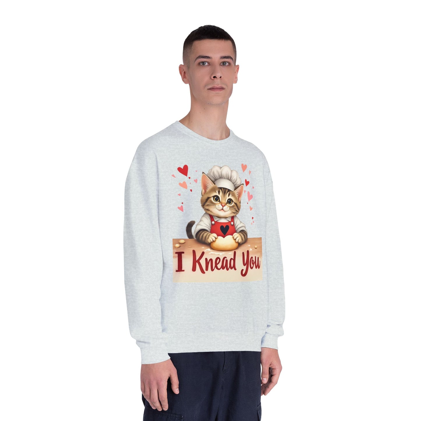 I Knead You - Cute Cat Baker Valentine's, Galentine's Day, Unisex Lightweight Crewneck Sweatshirt