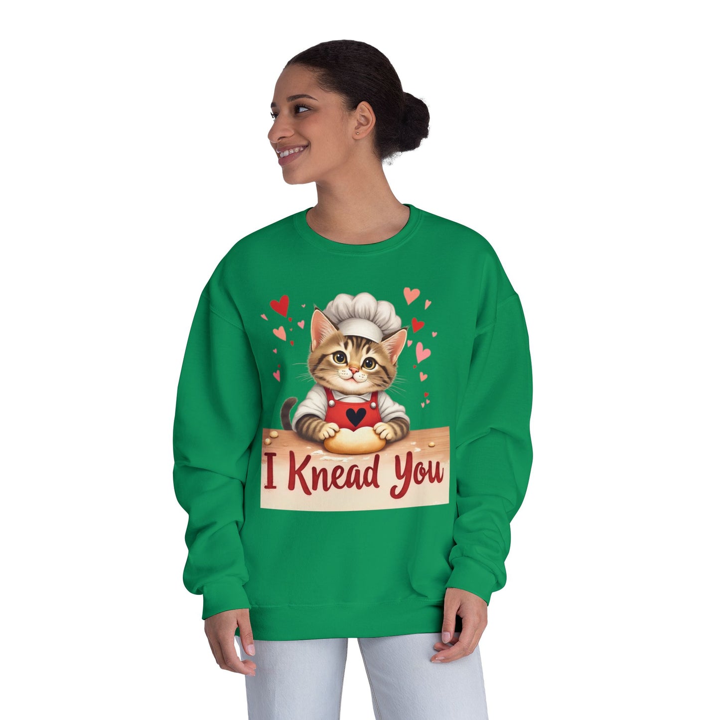 I Knead You - Cute Cat Baker Valentine's, Galentine's Day, Unisex Lightweight Crewneck Sweatshirt