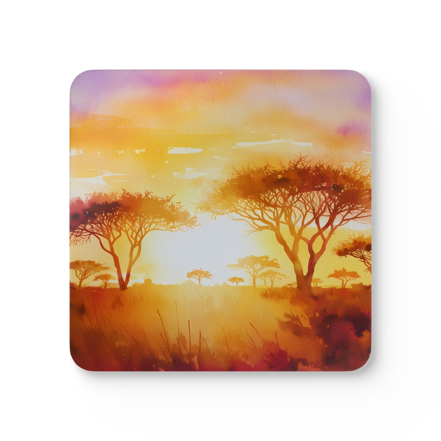 Artistic Corkwood Coaster Set, Nature Landscape Drink Coasters, Eco-Friendly Decor for Home, Housewarming Gift, African Sunset Design,