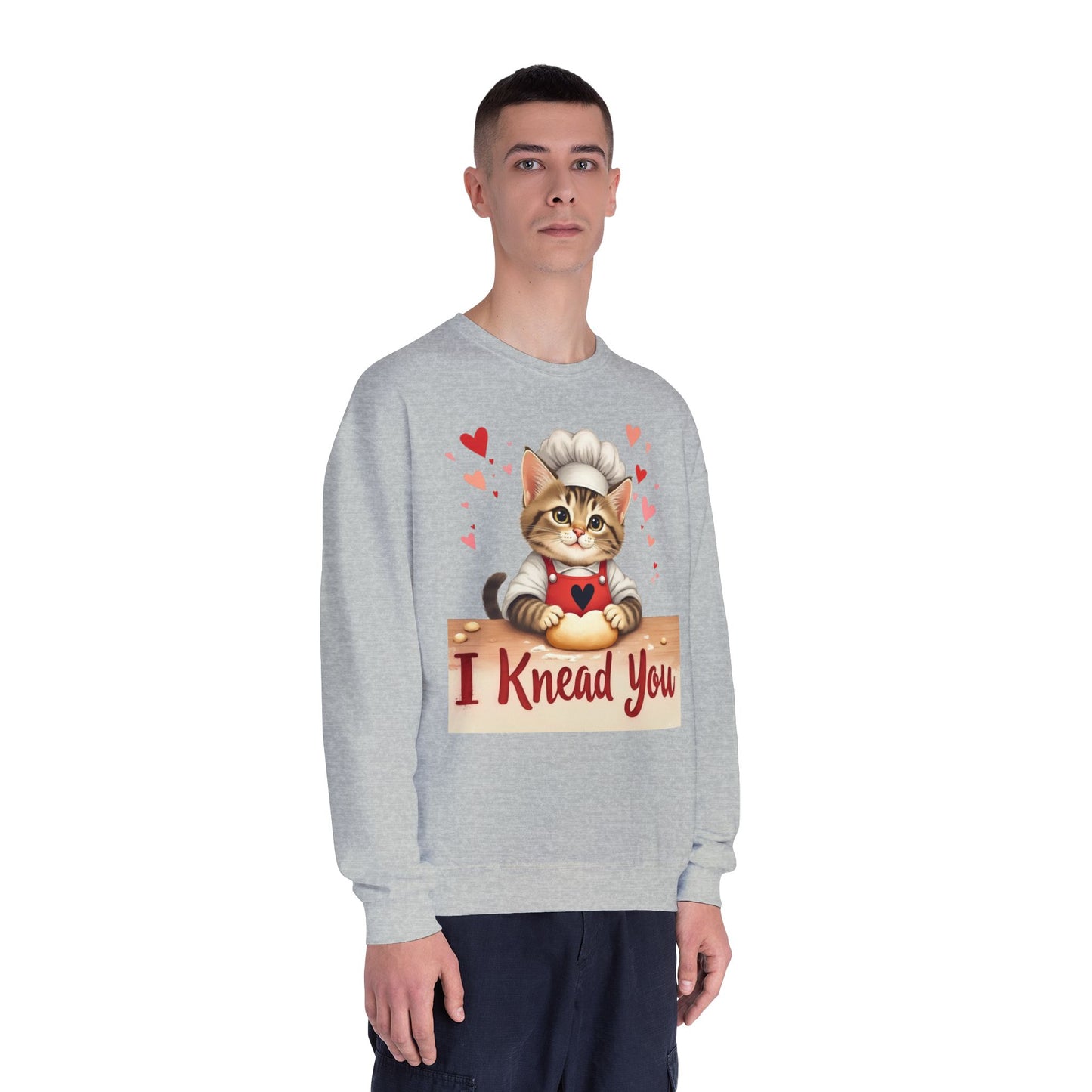 I Knead You - Cute Cat Baker Valentine's, Galentine's Day, Unisex Lightweight Crewneck Sweatshirt