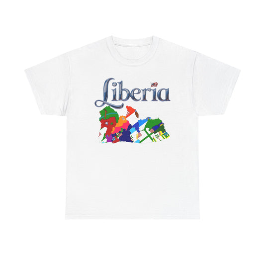 Colorful Liberia Map Tee, Unisex Cotton Shirt, Travel Souvenir, Gift for Adventurers, Map Lovers Apparel