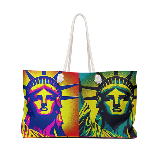 Weekender Bag - Colorful Liberty Graphic - Andy Warhol Style, Vintage, Unique, Travel Duffel, Overnight Tote, Carry-On Luggage, Weekend