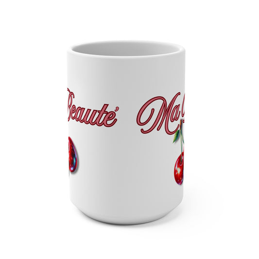 Cherry Beauty 15oz Mug - Perfect Gift for Fruit Lovers and Cheerful Occasions, My love in French.